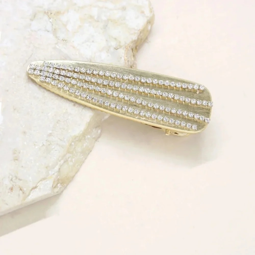 Gold-Tone Crystal Row Large Hair Barrette Clip By Boho Pink Vintage Glam